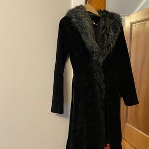 Blk suede fur trim trench